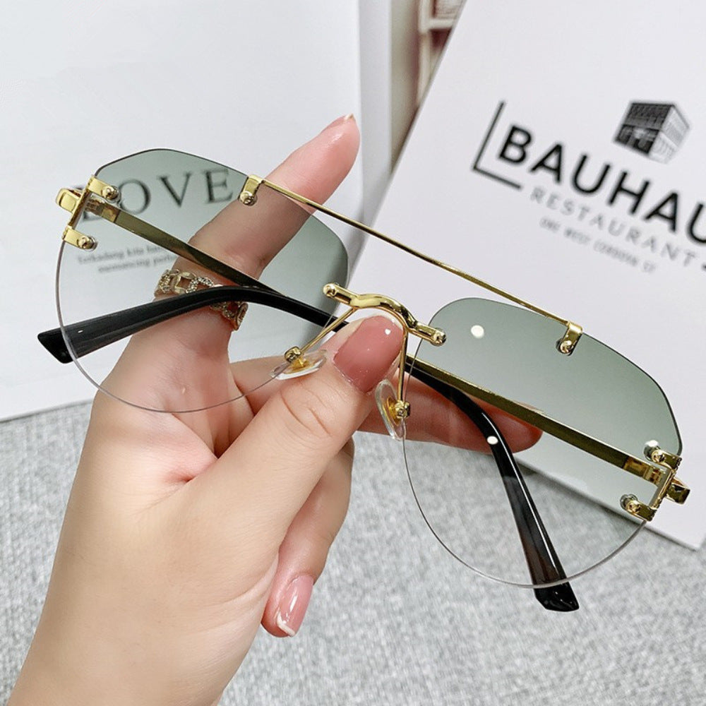 Retro Double Bridge Rimless Sunglasses