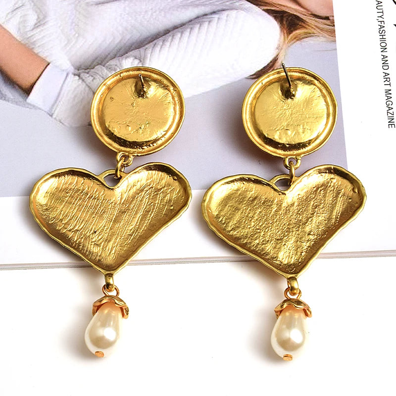 Hearts Faux Pearls Dangle Earrings