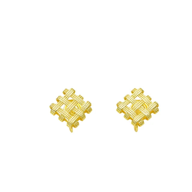 Square Braided Ear Clip or Stud Earrings