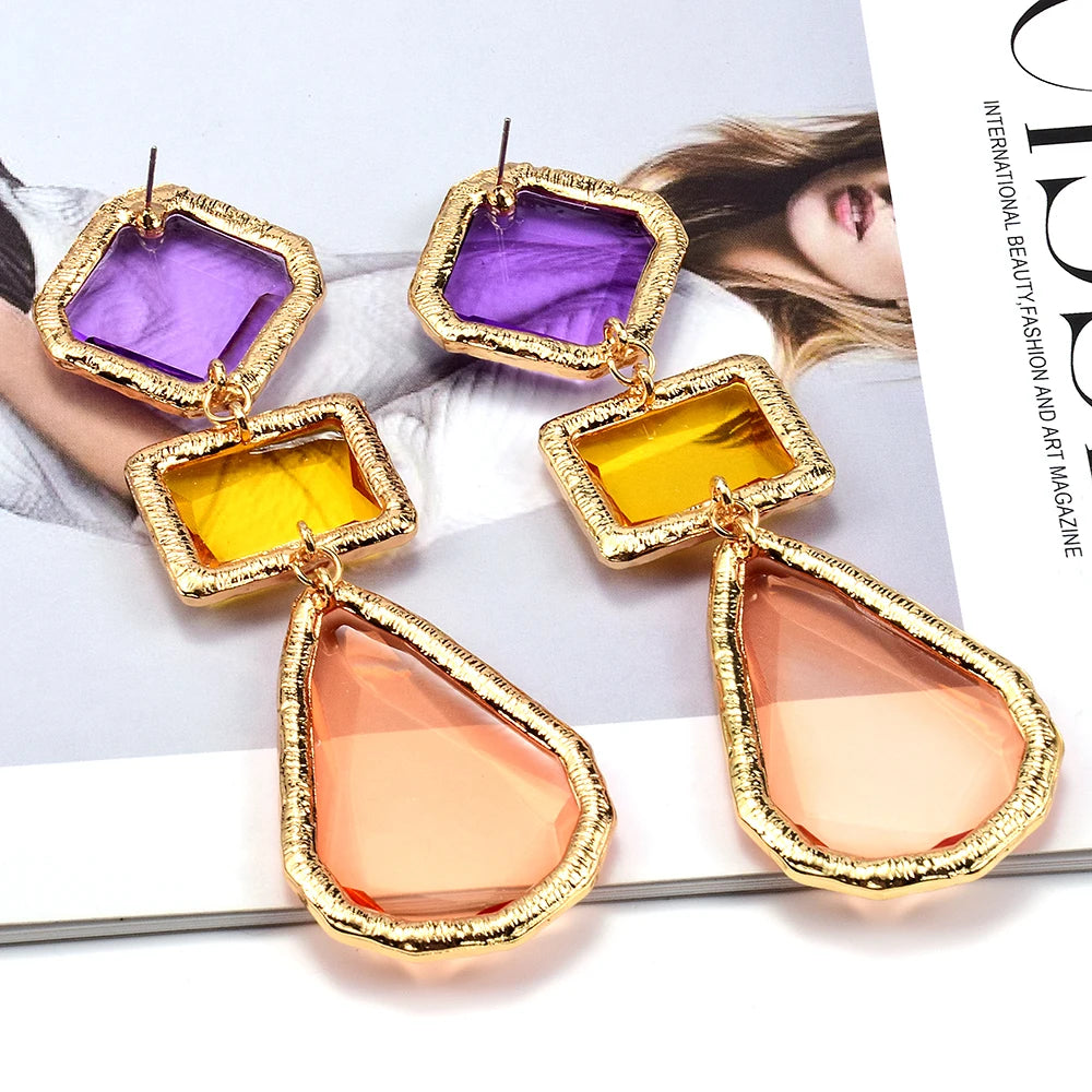 Geometric Multicolor Gems Dangling Earrings