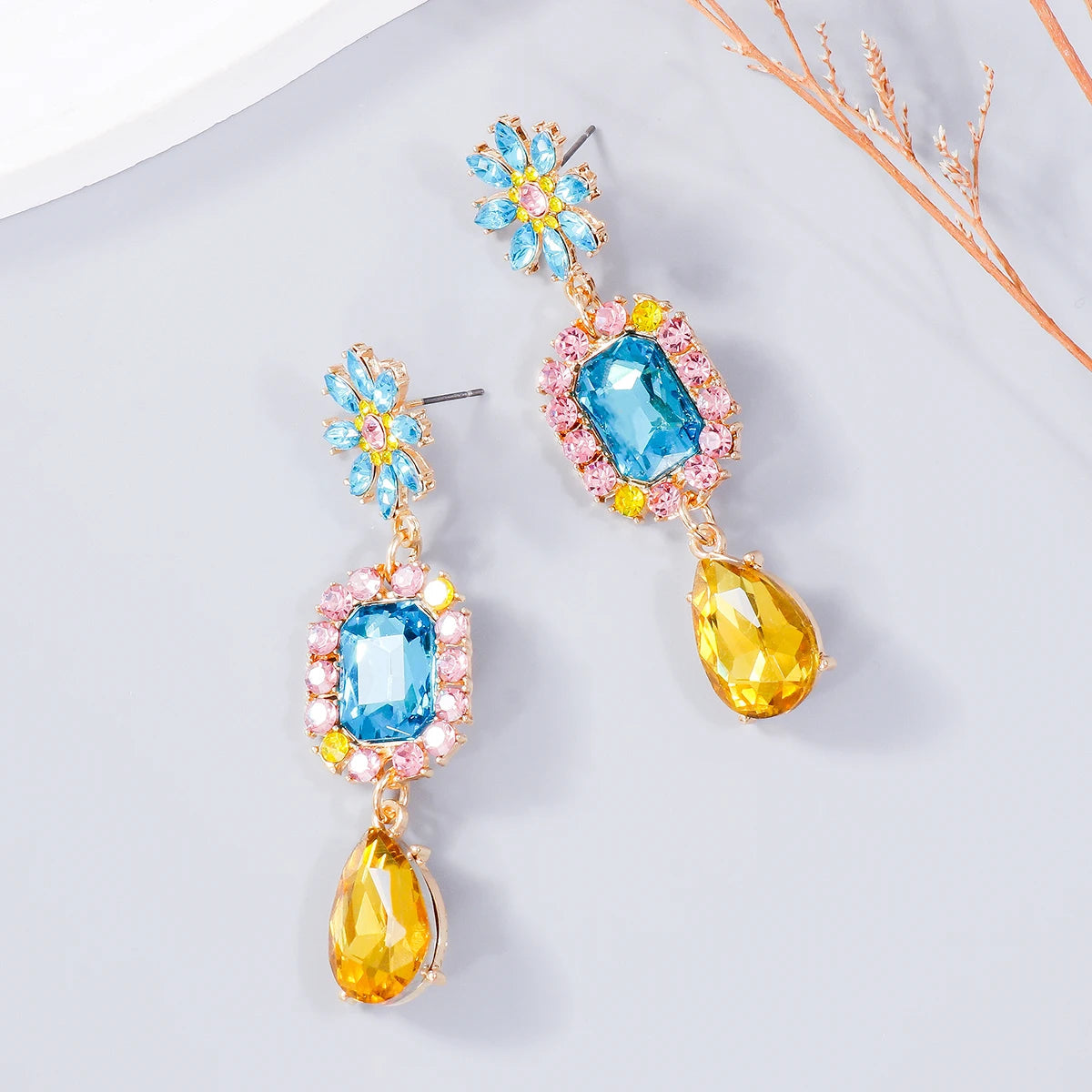 Crystal Flower Water Drop Earrings