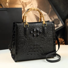 Bamboo Handle Faux Crocodile Bag