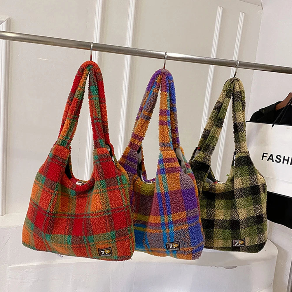 Plush Plaid Tote Bag