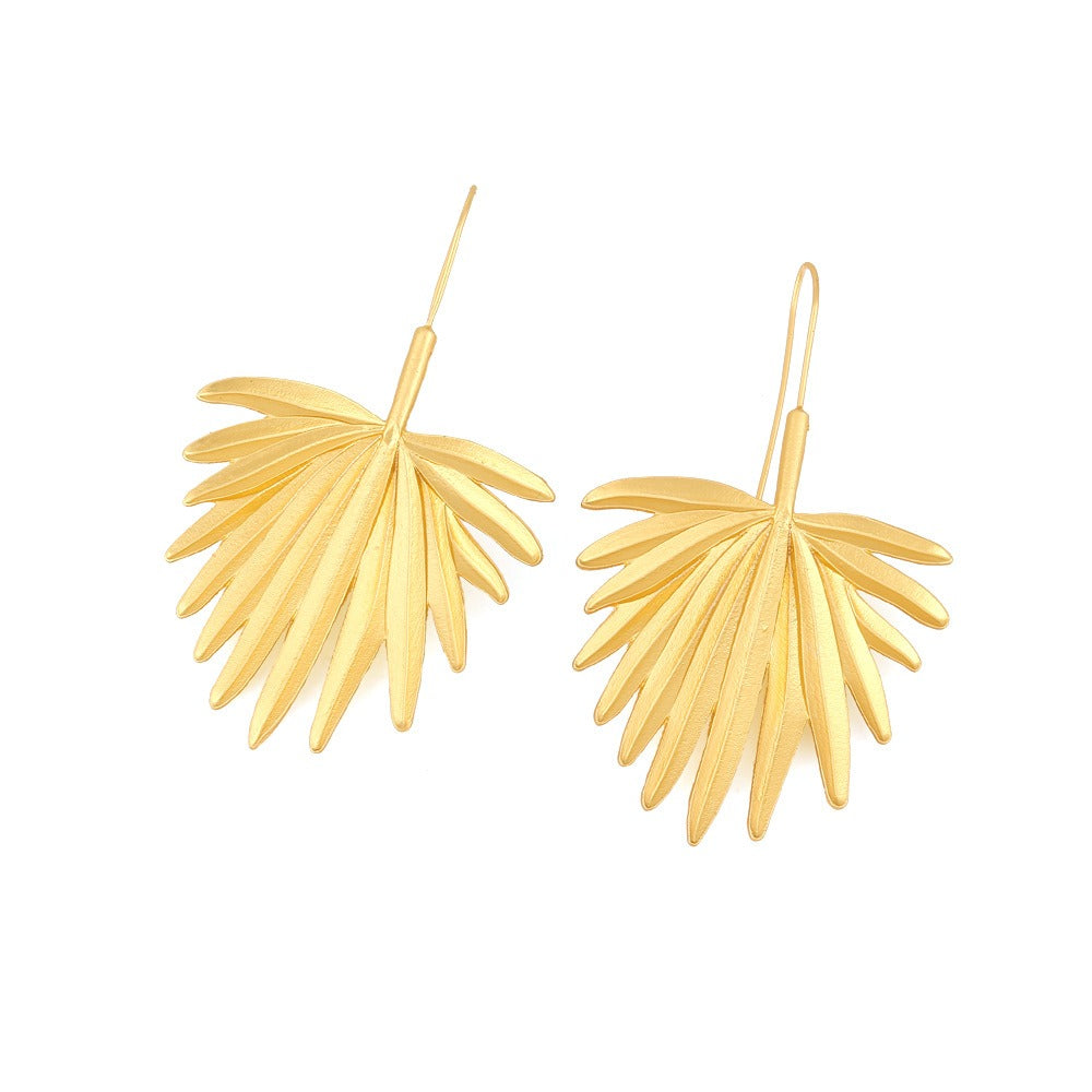 Retro Matte Gold Metal Leaf Earrings