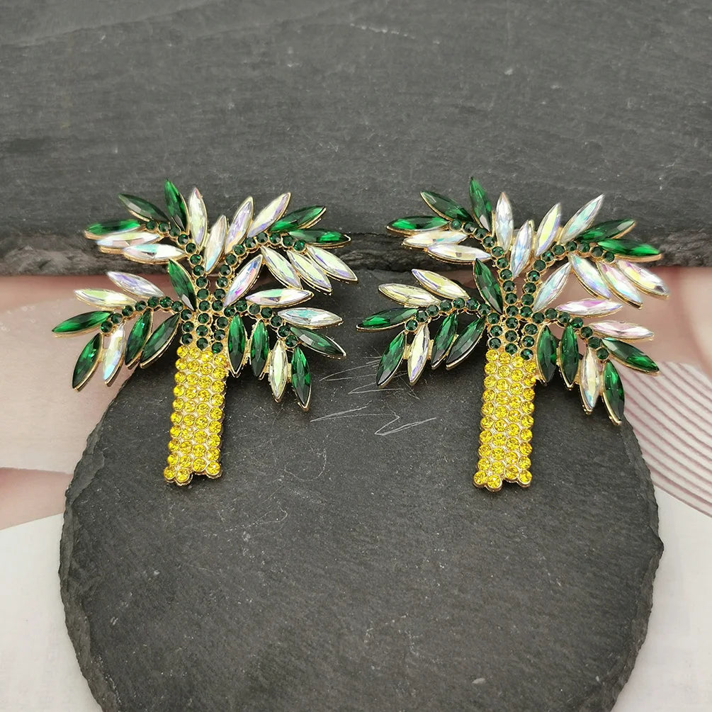 Palm Tree Crystal Stud Earrings