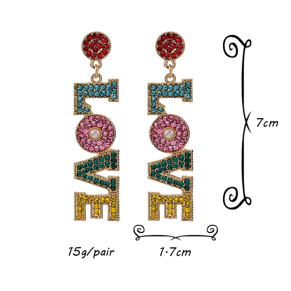 LOVE Multicolor Rhinestones Dangle Earrings