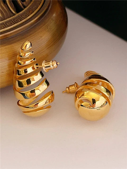 Hollow Spiral Stud Copper Earrings