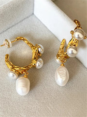 Faux Pearls Pendant Hoop Earrings