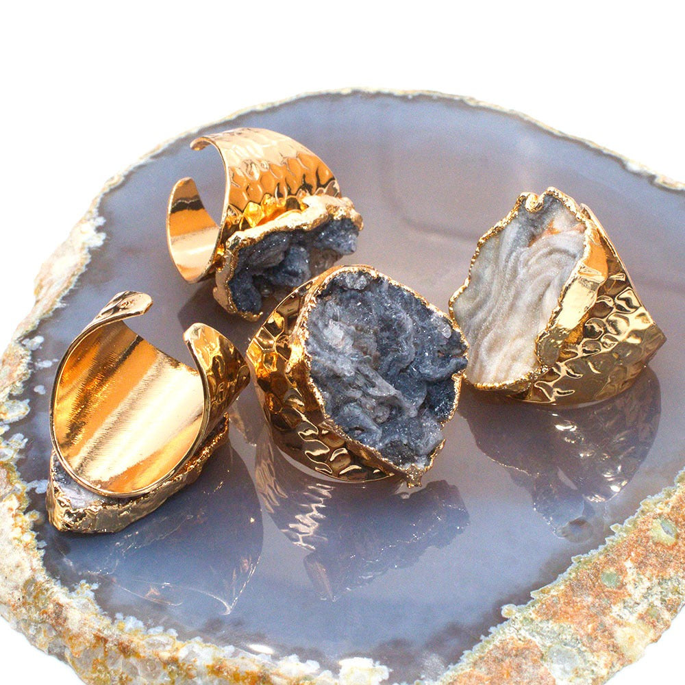 Natural Agate Gold-Plated Ring