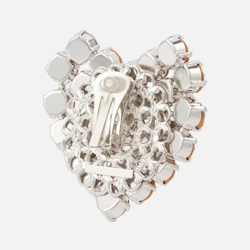 Round Rhinestone Heart Clip-On Earrings