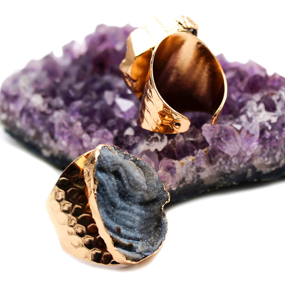 Natural Agate Gold-Plated Ring