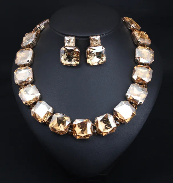 Square Crystals Necklace-Earrings Set