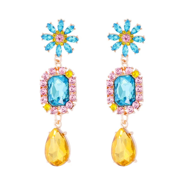 Crystal Flower Water Drop Earrings