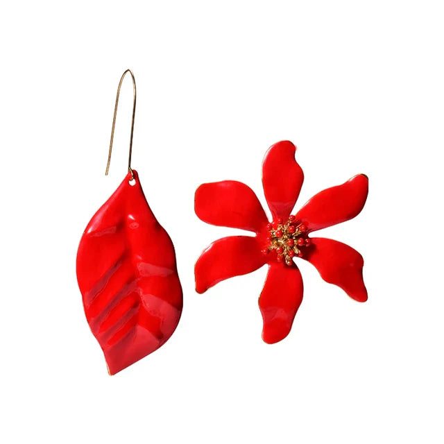 Flower Leaf Hook Stud Earrings