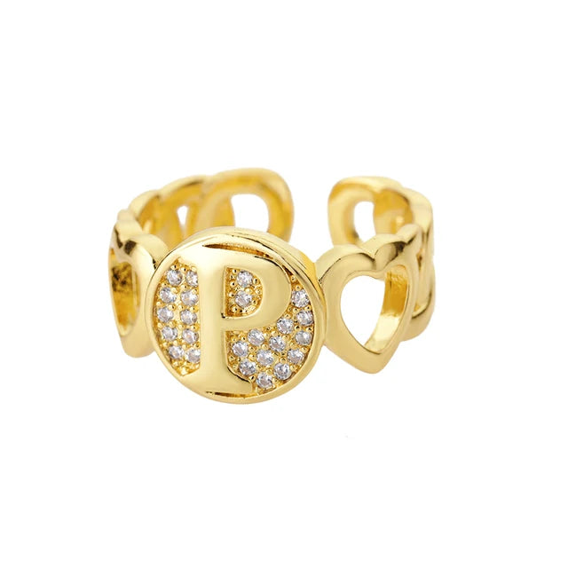 Alphabet Gold Plated Resizable Ring