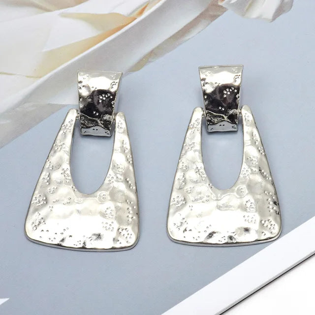 Trapezoid Textured Metal Drop Earrings