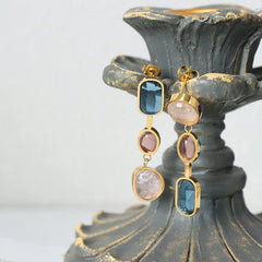 Asymmetrical Colorful Glass Stone Dangle Earrings