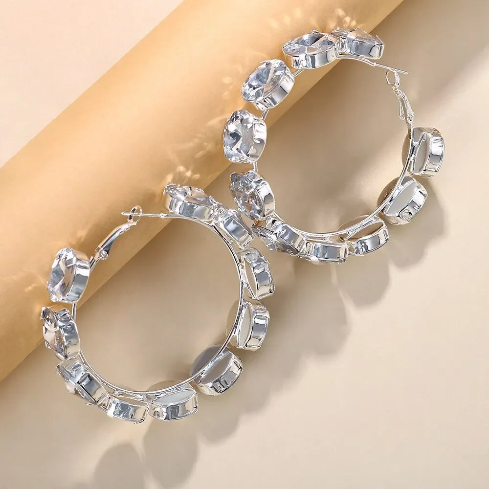 Exaggerate Rhinestone Hoop Earrings