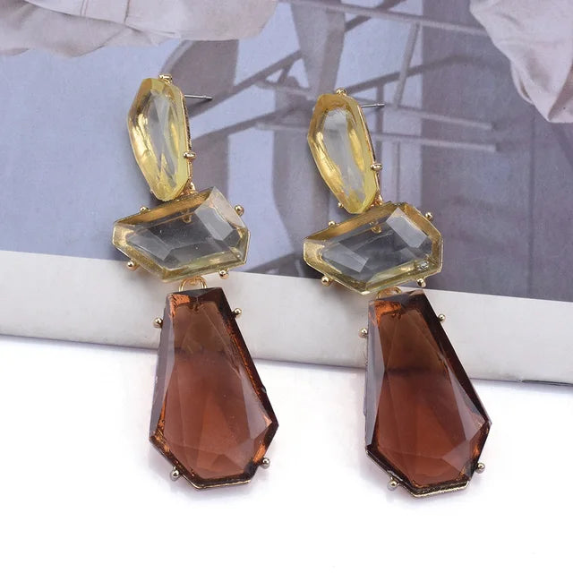 Multilayer Geometric Resin Drop Earrings