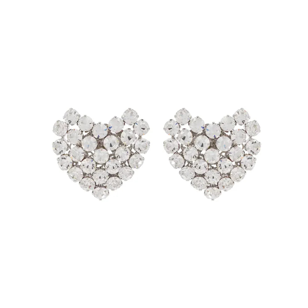 Round Rhinestone Heart Clip-On Earrings