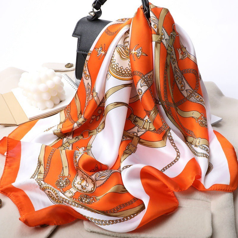 Chain Silk Satin Square Scarf