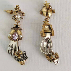 Jeweled Hand Brass Dangling Earrings