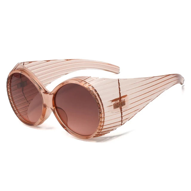 Oversized Striped Texture Temples Sunglasses