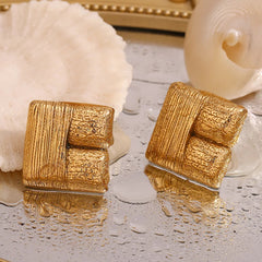 Textured Plated Square Stud Earrings