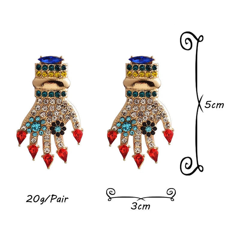 Rhinestones Hands Floral Earrings