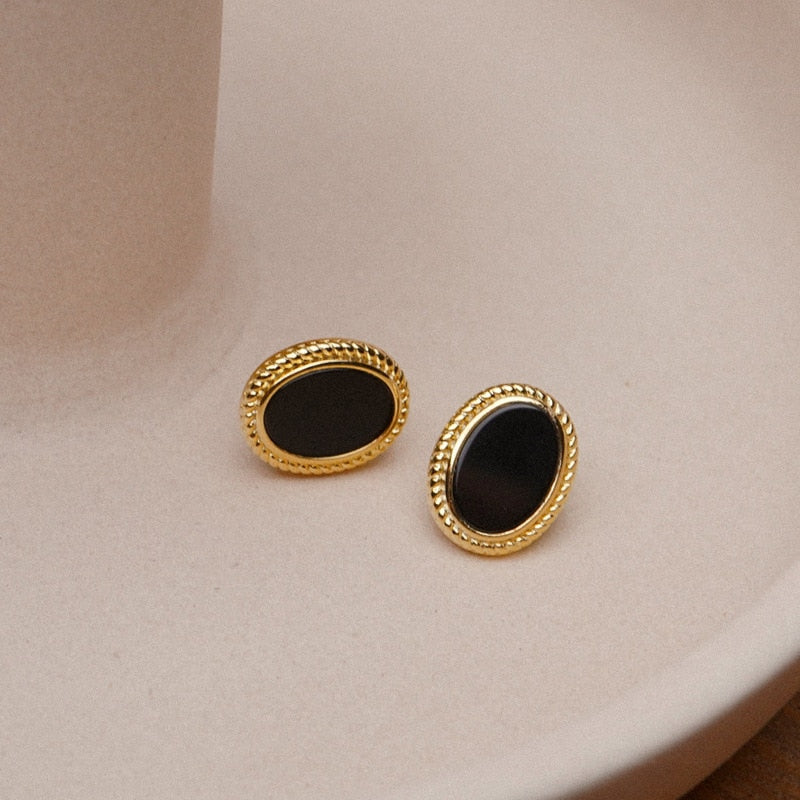 Elegant Black Oval Zircons Stud Earrings