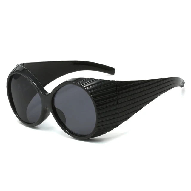 Oversized Striped Texture Temples Sunglasses