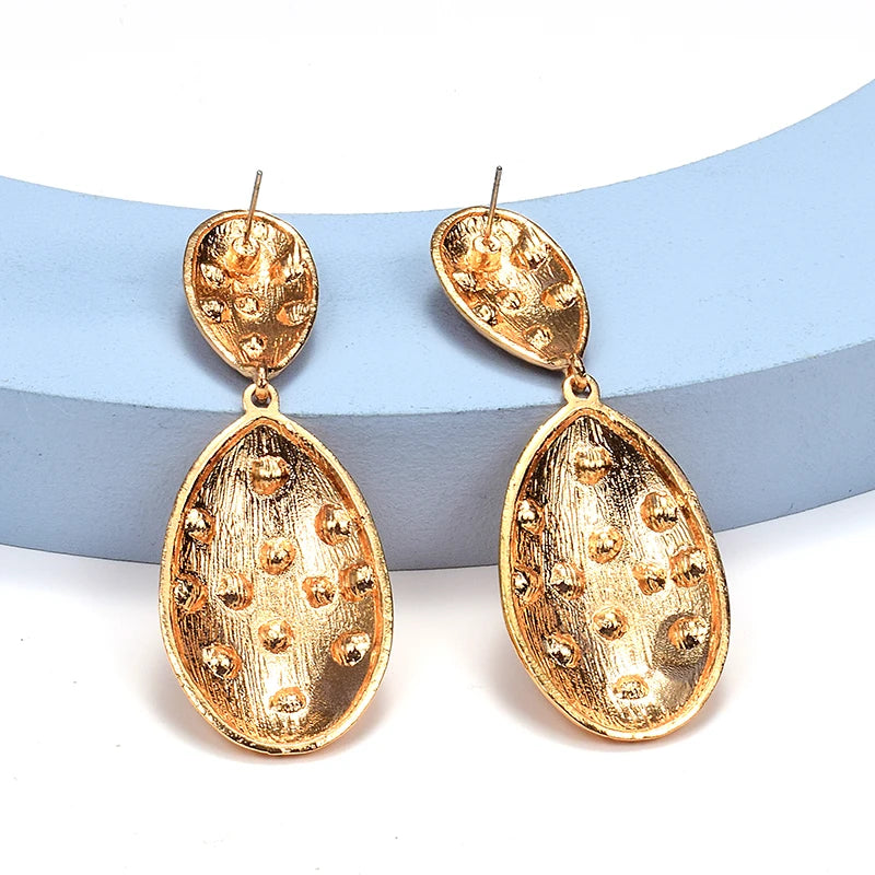 Oval Shells Rhinestones Drop Earrings