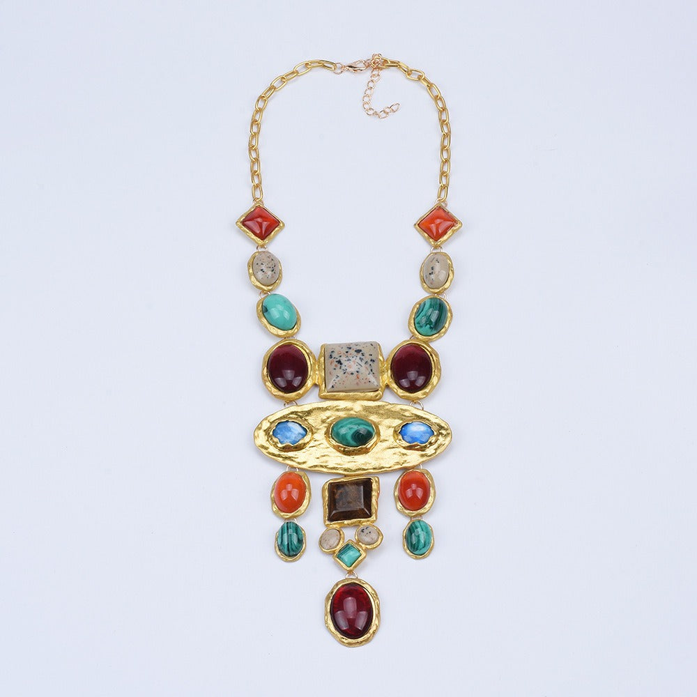 Baroque Geometric Gemstone Long Necklace