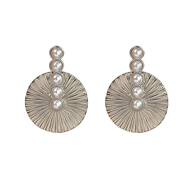 Pearl Round Fan Shaped Stainless Steel Earrings