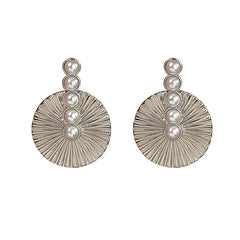 Pearl Round Fan Shaped Stainless Steel Earrings