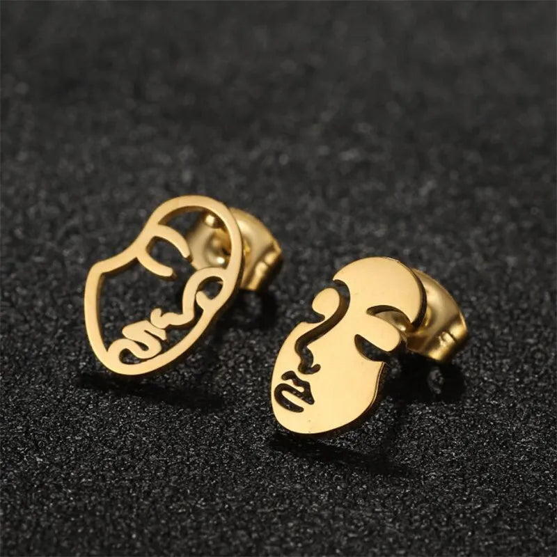 Girl Face Abstract Stud Earrings