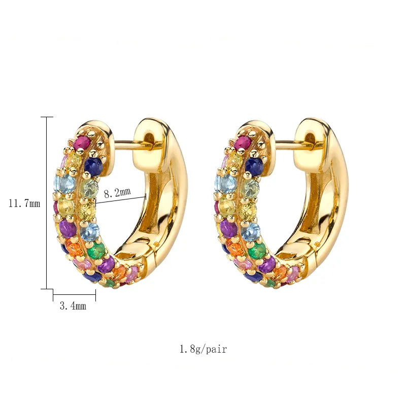 Multicolor Stones Huggie Copper Earrings