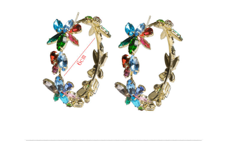 Exaggerated Rhinestone Flowers Hoop Earrings