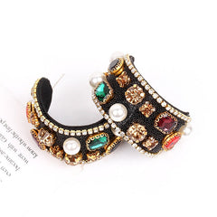 Rhinestones Faux Pearls C-Hoop Earrings