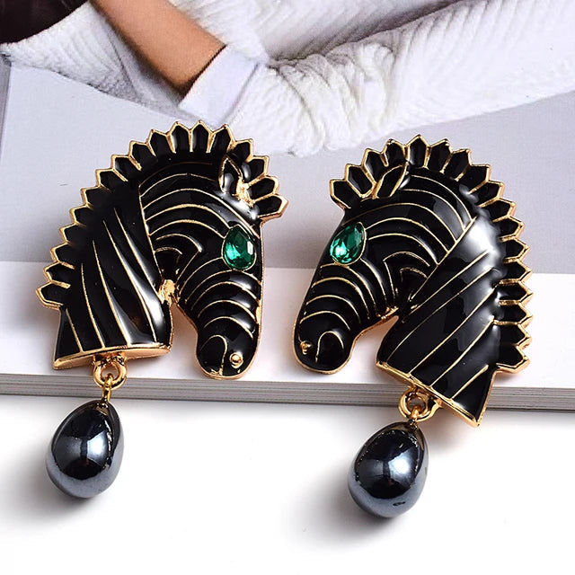 Zebra Pearl Drop Earrings