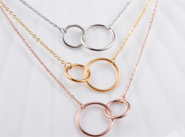 Double Ring Plated Silver Necklace