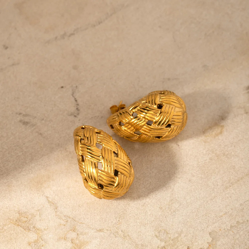 Hive Weave Texture Hollow Earrings