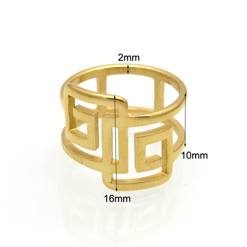 Greek Key Titanium Steel Ring