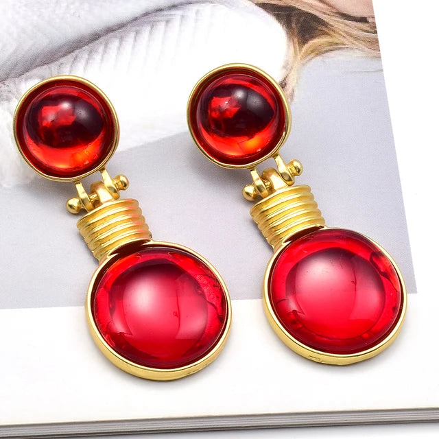 Round Colored Gems Drop Earrings