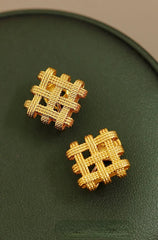 Square Braided Ear Clip or Stud Earrings