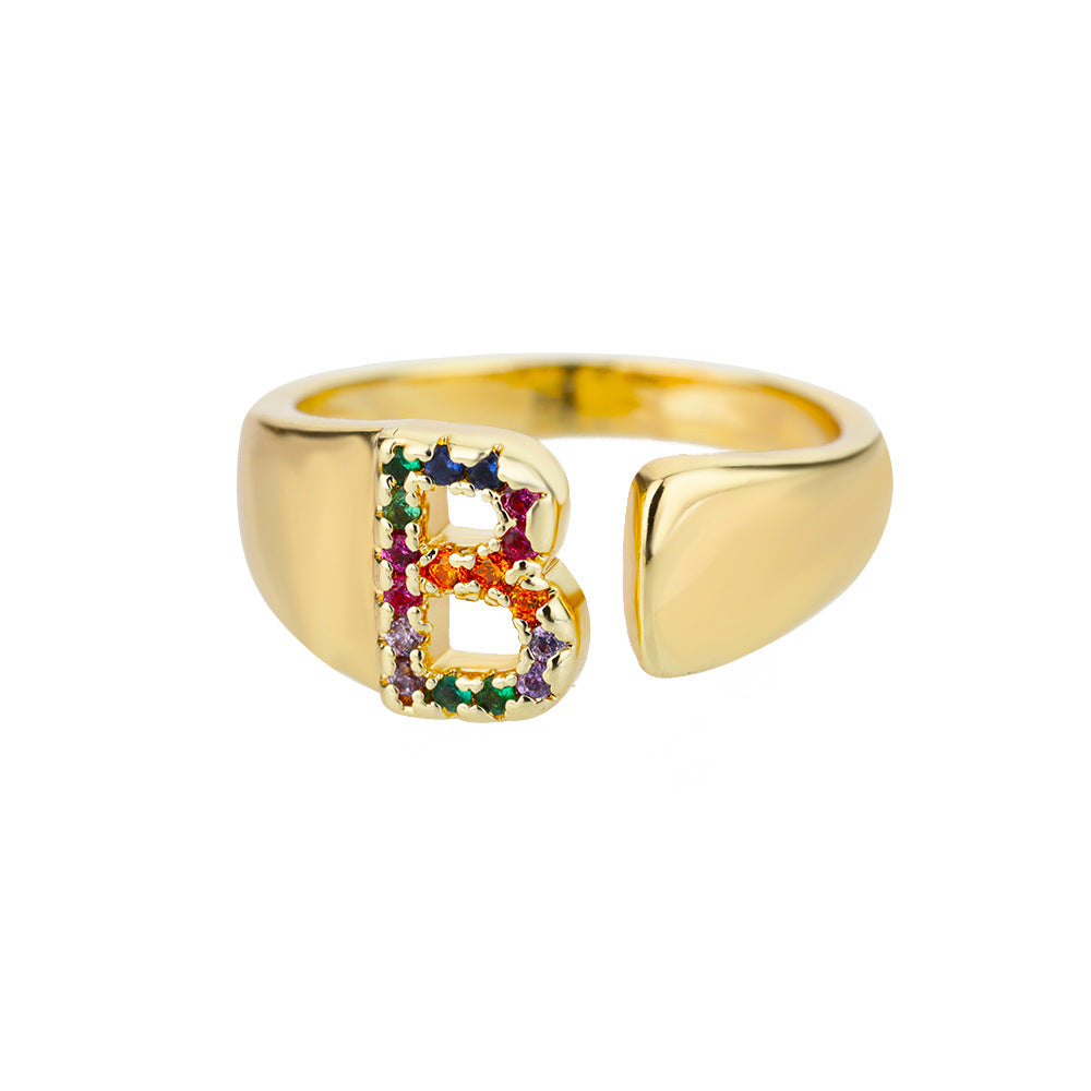 Multicolor Zircon Alphabet Plated Rings