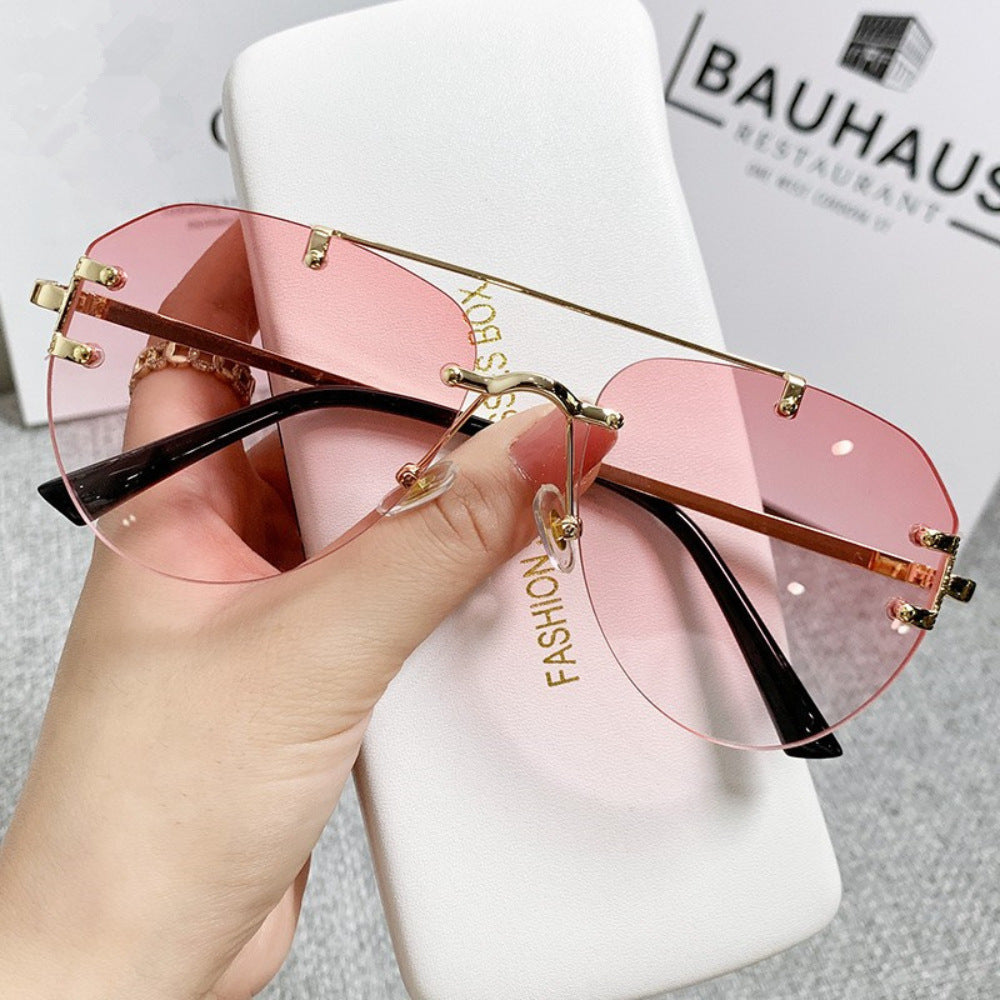 Retro Double Bridge Rimless Sunglasses