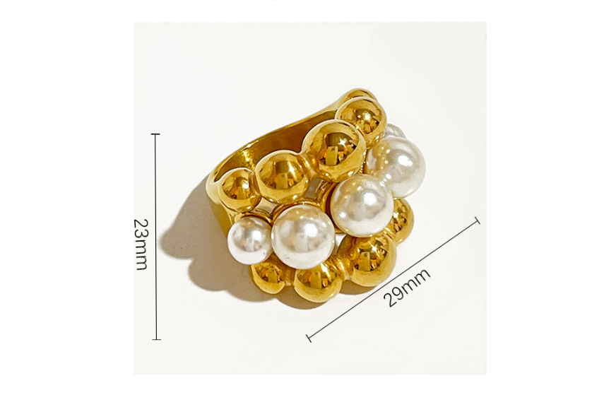 Faux Pearl Multilayer Orbs Ring