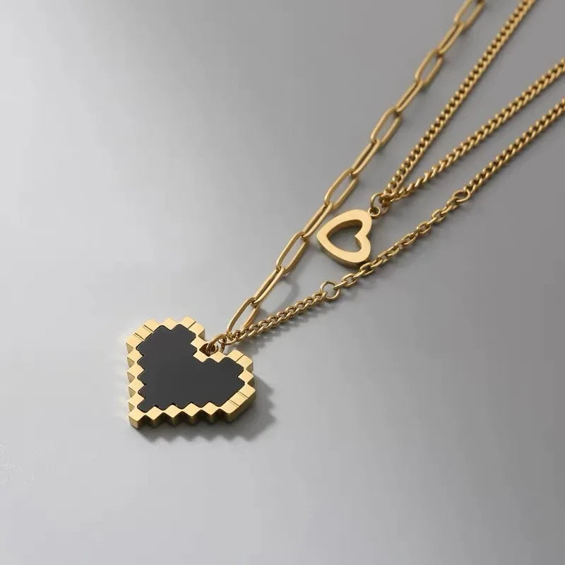 Dot Matrix Heart Pendant Necklace