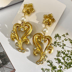 Retro Heart-Set Drop Earrings